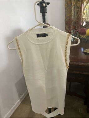 Balboa White Sleeveless Tank with Gold Chain Trim
